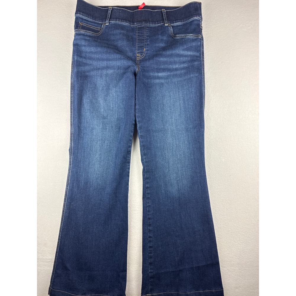 Spanx Flare Jeans Women's 1X  Dark Wash Pull On Shaping Denim High Rise